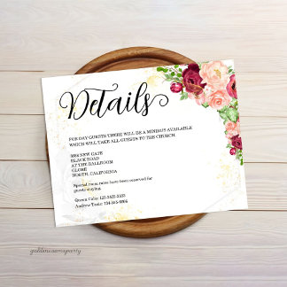 Carte D'accompagnement Burgundy Floral Gold Polygonal Geometric Wedding