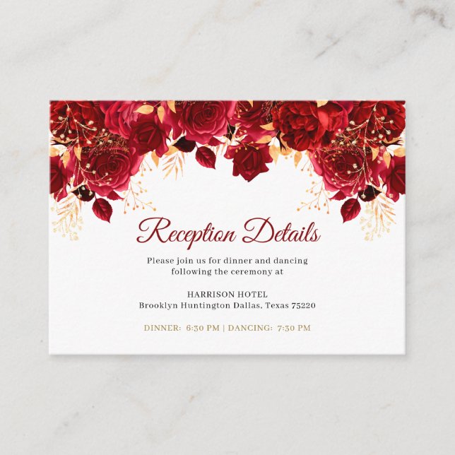 Carte D'accompagnement Burgundy Gold Floral Quinceañera Détails de la réc (Devant)