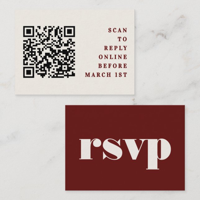 Carte D'accompagnement Burgundy & Ivory Simple Wedding QR Code RSVP (Devant / Derrière)