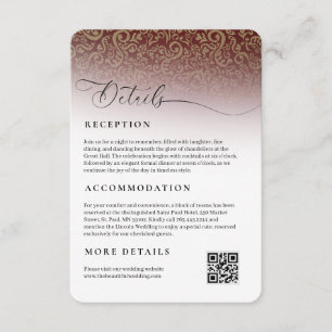 Carte D'accompagnement Burgundy Mariage damassé Détails de la réception E