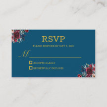 Burgundy Marine Bleu Aquarelle Florale Mariage RSV