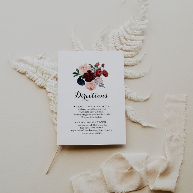 Carte D'accompagnement Burgundy Marine Rose Floral Mariage Directions (Créateur téléchargé)