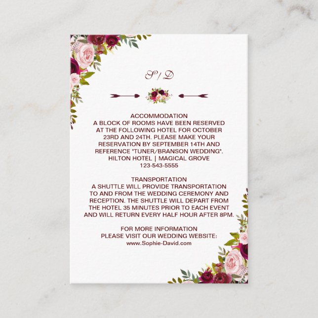 Carte D'accompagnement Burgundy Marsala Floral Détails sur le Mariage - I (Devant)