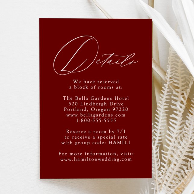 Carte D'accompagnement Burgundy Modern Elegance Détails du Mariage (Créateur téléchargé)