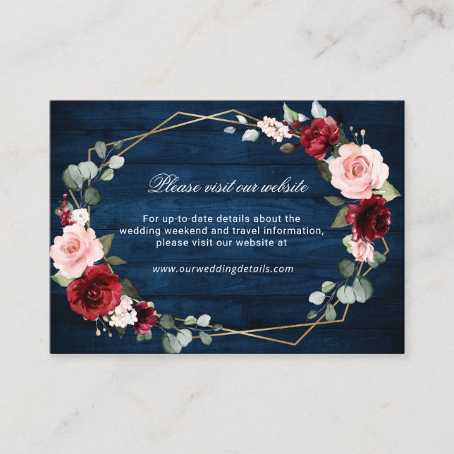 Carte D'accompagnement Burgundy Navy Blush Floral Site géométrique (Devant)