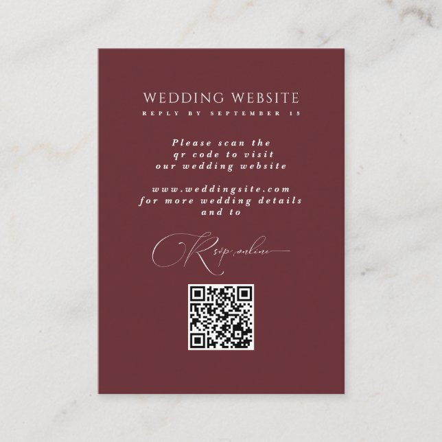 Carte D'accompagnement Burgundy Online RSVP QR Code Mariage site (Devant)