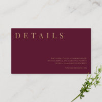 Burgundy & Or Simple Formel Détails du Mariage
