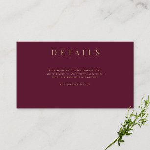 Carte D'accompagnement Burgundy & Or Simple Formel Détails du Mariage