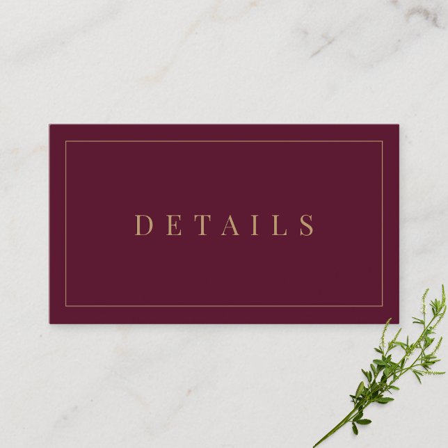 Carte D'accompagnement Burgundy & Or Simple Formel Détails du Mariage (Créateur téléchargé)