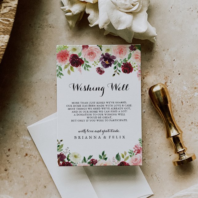 Carte D'accompagnement Burgundy Printemps Floral Mariage Wishing well (Créateur téléchargé)