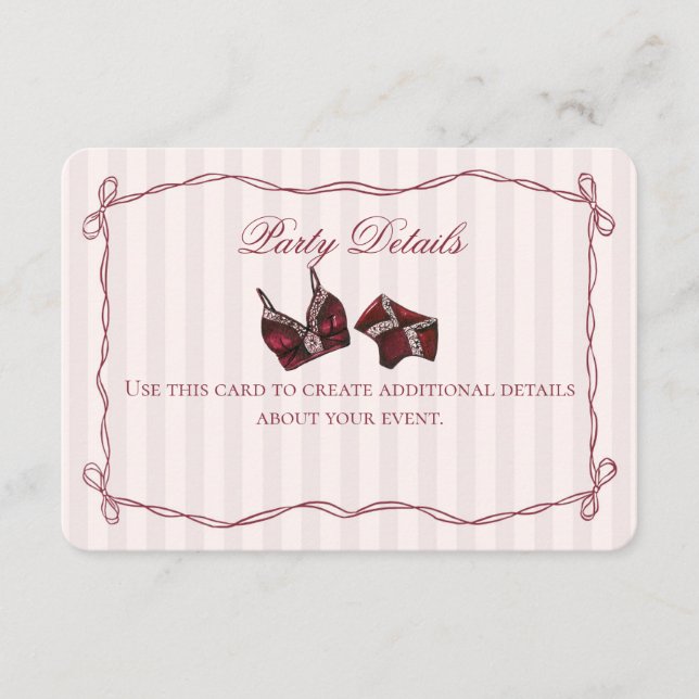 Carte D'accompagnement Burgundy Red Lace Lingerie Shower Details (Devant)