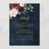 Burgundy Red Navy Floral Rustic Détails du Mariage