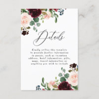 Burgundy Red Wine Blush Détails Mariage Réception