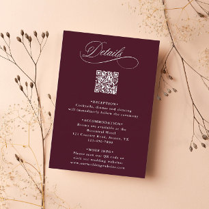 Carte D'accompagnement Burgundy Romantic Calligraphy Détails du Mariage