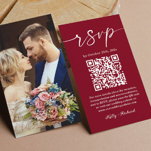 Carte D'accompagnement Burgundy Rouge petit mariage RSVP en ligne QR Code