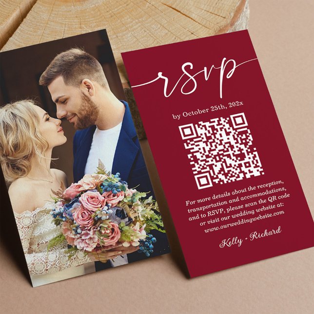 Carte D'accompagnement Burgundy Rouge petit mariage RSVP en ligne QR Code (Créateur téléchargé)