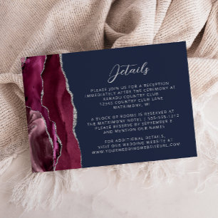 Carte D'accompagnement Burgundy Silver Agate Navy Blue Détails Mariage