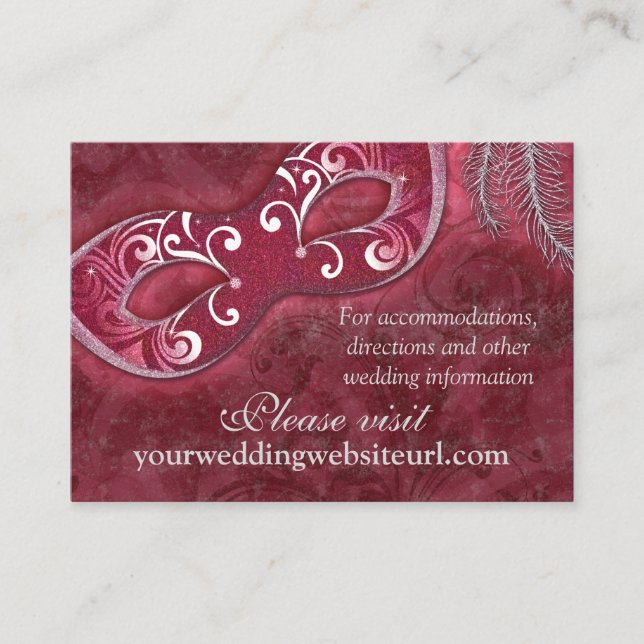 Carte D'accompagnement Burgundy Silver Masquerade Ball Mariage site (Devant)