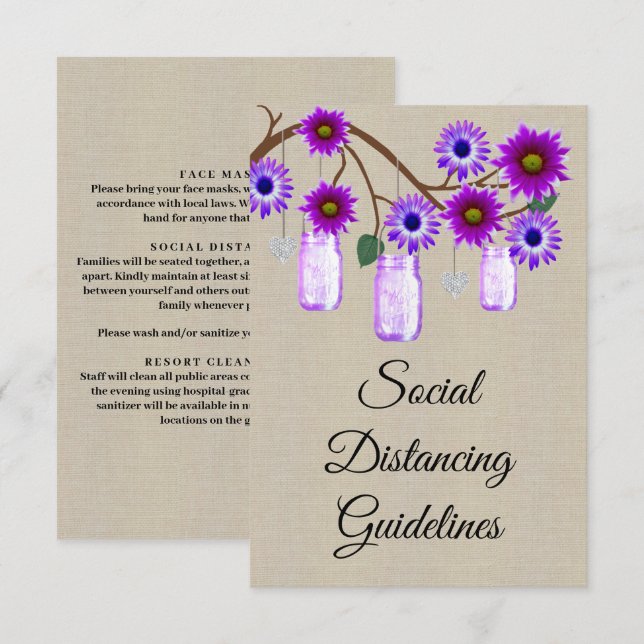 Carte D'accompagnement Burlap Purple Floral Mason Mesures de sécurité des (Devant / Derrière)
