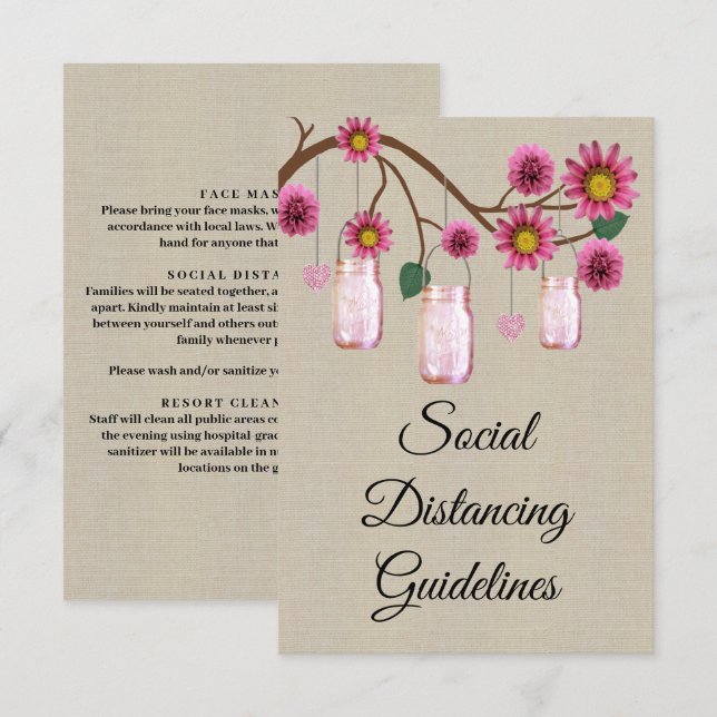 Carte D'accompagnement Burlap Rose Floral Mason Mesures de sécurité (Devant / Derrière)