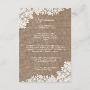 Carte D'accompagnement Burlap Rustique et collection Vintage de dentelle