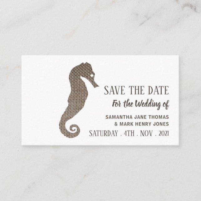 Carte D'accompagnement Burlap Seahorse, Enregistrer la date (Devant)