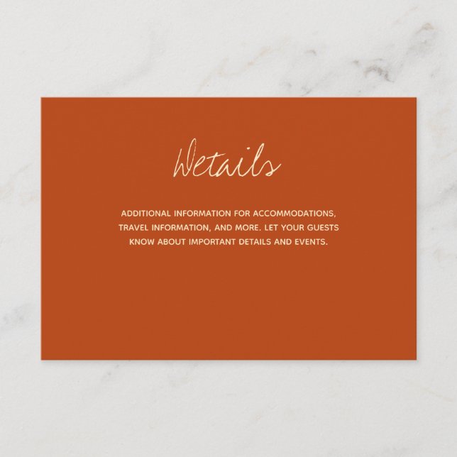 Carte D'accompagnement Burnt Orange Typography Détails du Mariage (Devant)