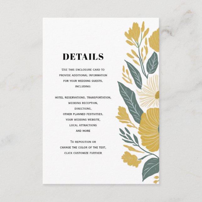 Carte D'accompagnement Buttercup Jaune Floral moderne Détails Mariage (Devant)