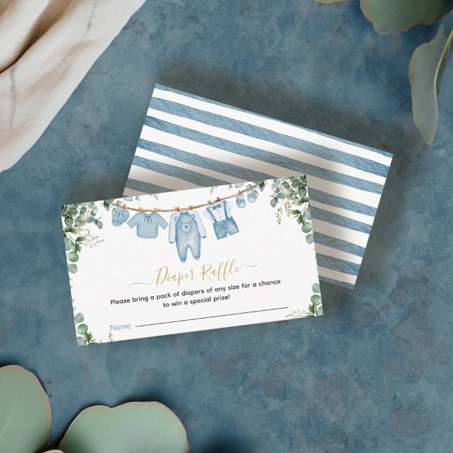 Carte D'accompagnement C’est un garçon Boho Baby shower Déchets Billet (It’s A Boy Blue Boho Clothes Greenery Baby Shower Enclosure Card)