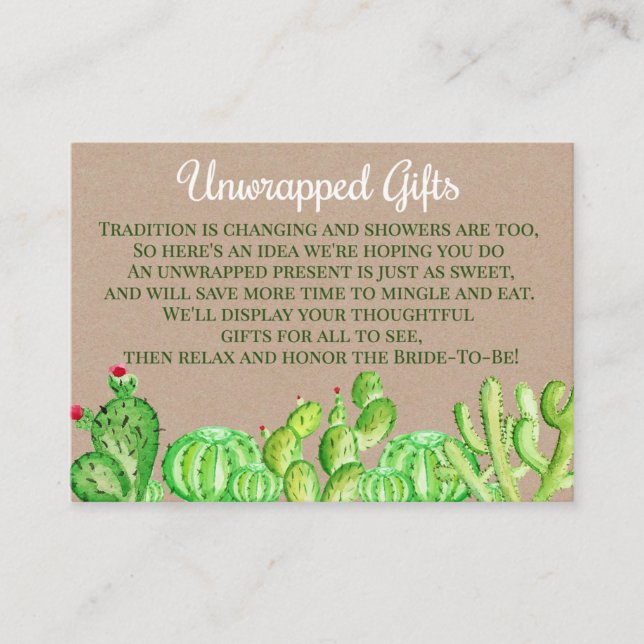 Carte D'accompagnement Cactus Succulent Non emballé Afficher Douche Inser (Devant)