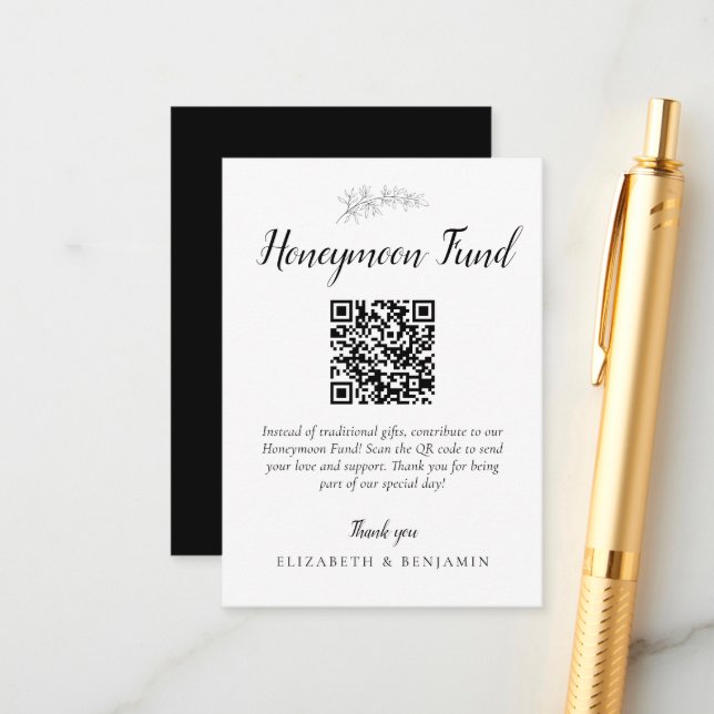 Carte D'accompagnement Cadeau de Lune de Miel Code QR Mariage Minimaliste (Devant/Arrière en situation)