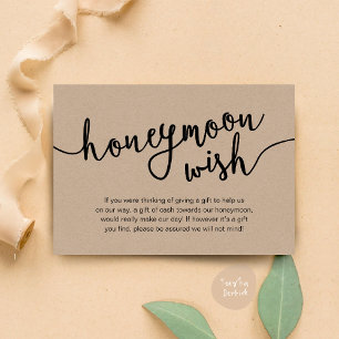 Carte D'accompagnement Cadeau de Lune de Miel en Espèces, Mariage Rustiqu