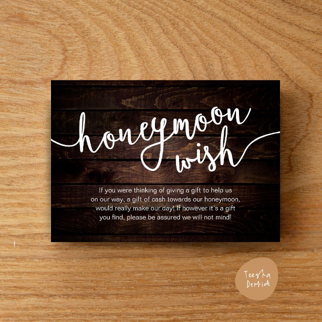 Carte D'accompagnement Cadeau pour les jeunes mariés, Argent pour notre l (Honeymoon Fund Cash Wish, a note on gifts Enclosure Card Rustic Dark Wood)