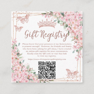 Carte D'accompagnement Cadeau QR Fleurs de Cerisier Rose Gold Quinceanera