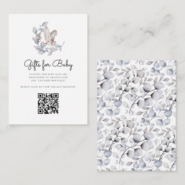 Carte D'accompagnement Cadeaux d'animaux de forêt d'hiver Baby shower Cod (Devant / Derrière)