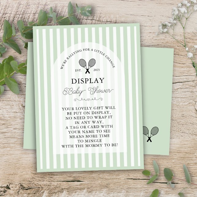 Carte D'accompagnement Cadeaux de tennis vert Preppy sur le Baby shower d (mint green display baby shower please don't wrap gift tennis theme card insert preppy chic event)