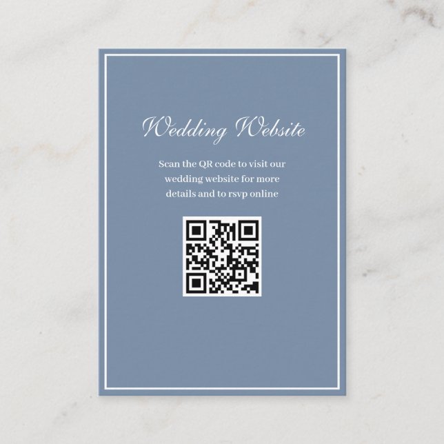 Carte D'accompagnement cadre blanc bleu poussiéreux code QR site mariage (Devant)
