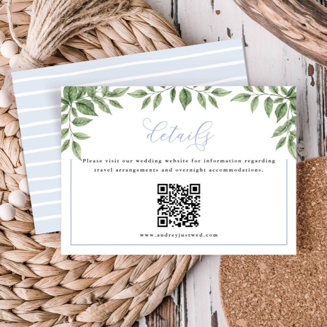 Carte D'accompagnement Cadre bleu Hydrangea Greens Horizontal QR Code (Créateur téléchargé)