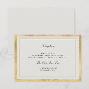 Carte D'accompagnement Cadre Classique Faux Or Ecru Réception de Mariage