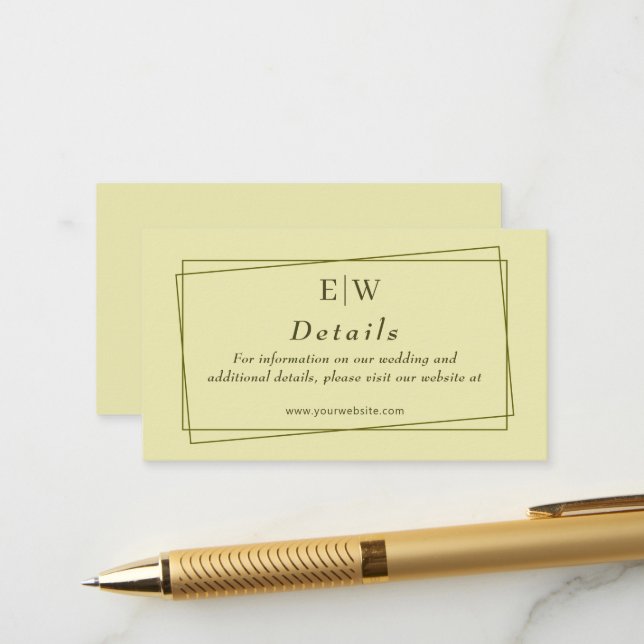 Carte D'accompagnement Cadre élégant sur Mariage de monogramme jaune céle (Devant/Arrière en situation)
