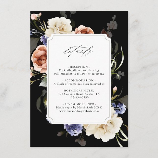 Carte D'accompagnement Cadre Floral Jardin Elégant Détails de mariage Noi (Devant)