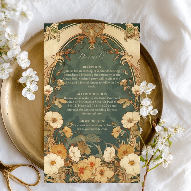 Carte D'accompagnement Cadre floral romantique Art Nouveau Mariage (Créateur téléchargé)