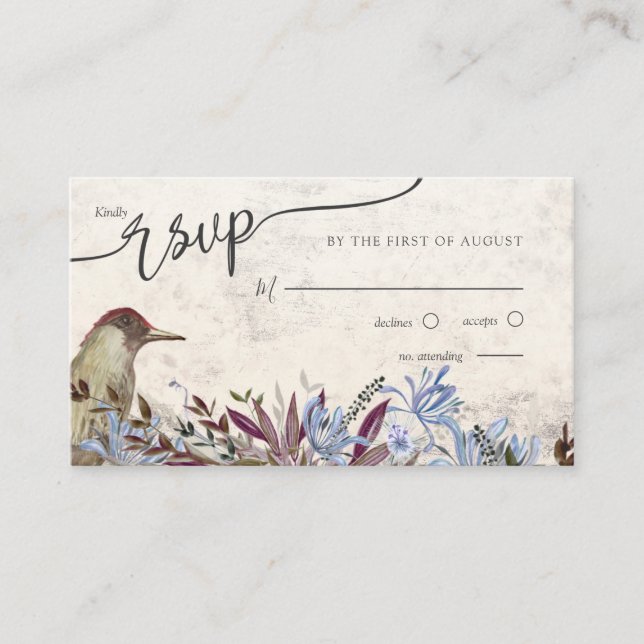 Carte D'accompagnement Cadre floral rustique avec enceinte d'oiseaux rsvp (Devant)