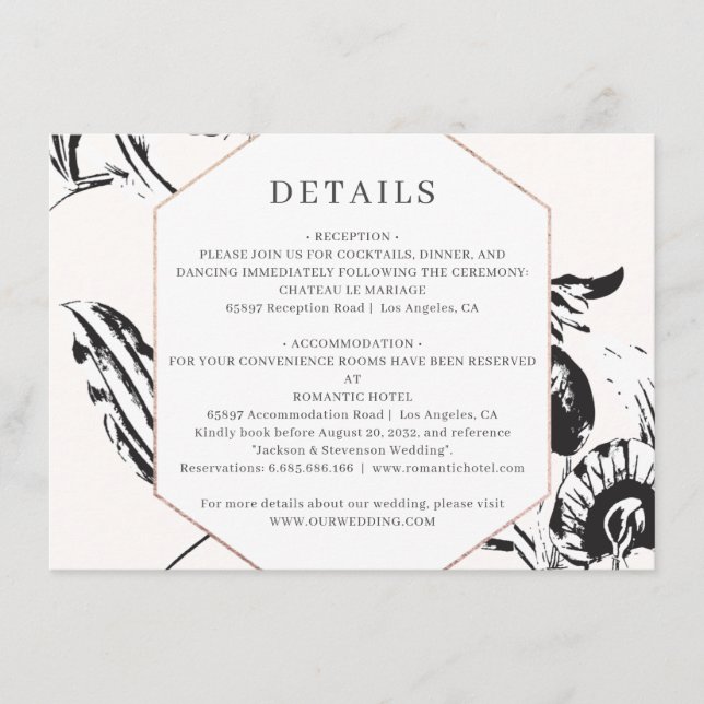 Carte D'accompagnement Cadre géométrique floral blanc noir détails du mar (Devant)