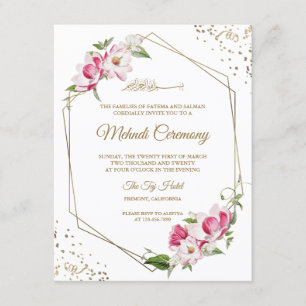 Carte D'accompagnement Cadre géométrique floral rose islamique Mehndi or