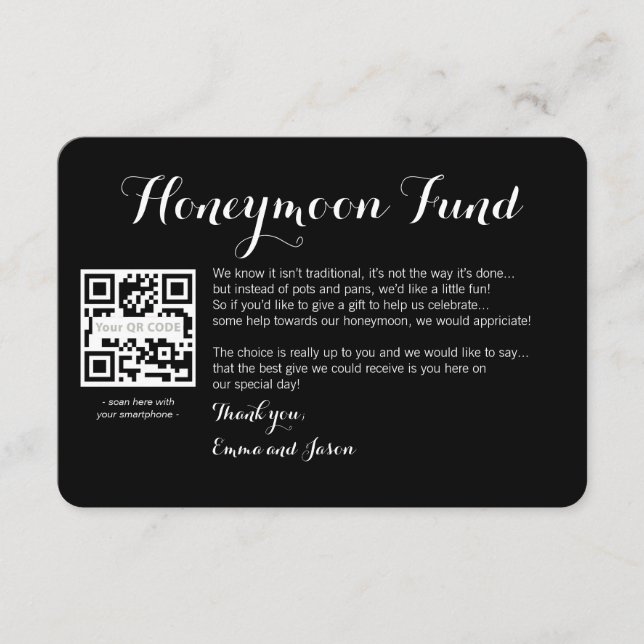 Carte D'accompagnement Caisse de lune de miel numérique mariage noir  (Devant)