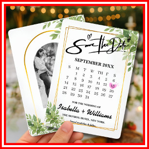Carte D'accompagnement Calendrier de verdure vert sauge Mariage Sauvegard