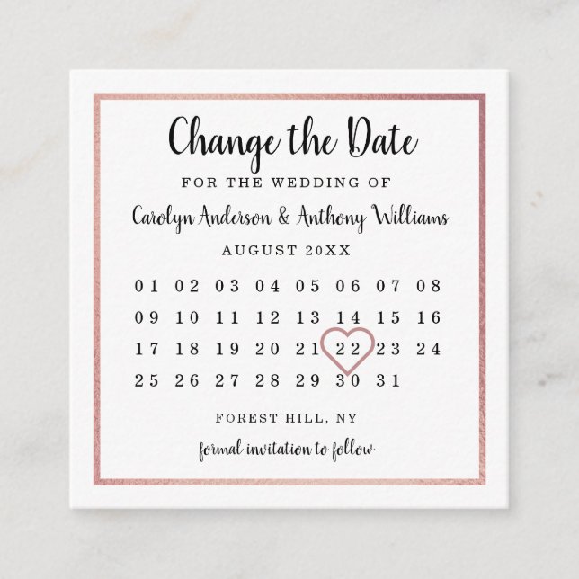 Carte D'accompagnement Calendrier Gold Rose Moderne Modifier La Date (Devant)
