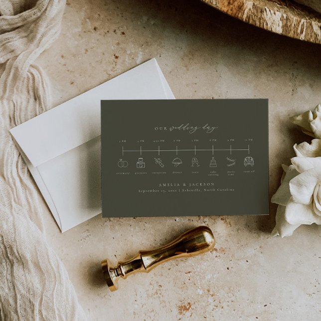 Carte D'accompagnement Calendrier Mariage Vert Insérer l'ordre des événem (Créateur téléchargé)