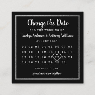 Carte D'accompagnement Calendrier moderne Argent Foil Changer la date